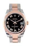 Rolex Datejust 31 Black Roman Dial 18K Rose Gold Two Tone Ladies Watch 178241 / None