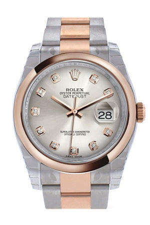 Rolex Datejust 36 Silver Set With Diamonds Dial Steel And 18K Rose Gold Oyster Watch 116201 / None
