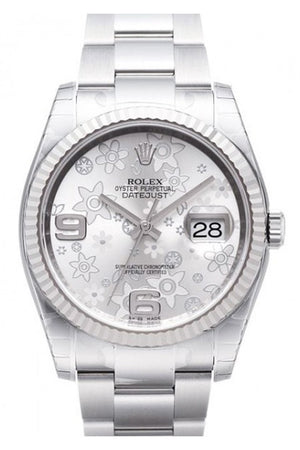 Rolex Datejust 36 Silver Floral Dial Steel 18K Gold Ladies Watch 116234