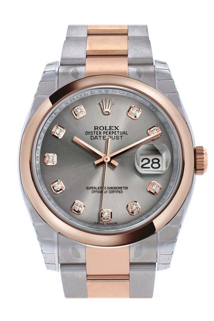 Rolex 116201 Datejust 36 Steel Diamond Dial Rose Gold WatchGuyNYC