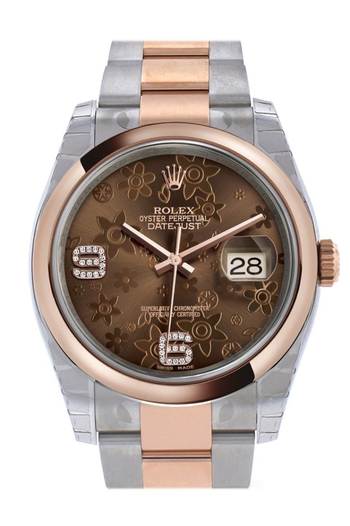 Rolex Datejust 36 Chocolate Floral Motif Set With Diamonds Dial Steel And 18K Rose Gold Oyster Watch
