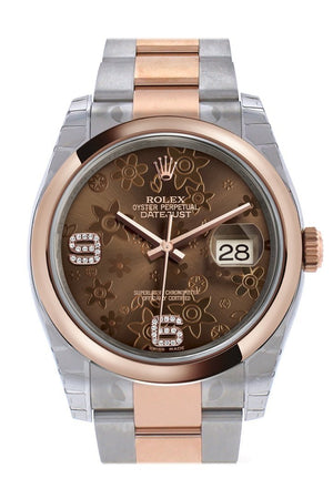 Rolex Datejust 36 Chocolate Floral Motif Set With Diamonds Dial Steel And 18K Rose Gold Oyster Watch