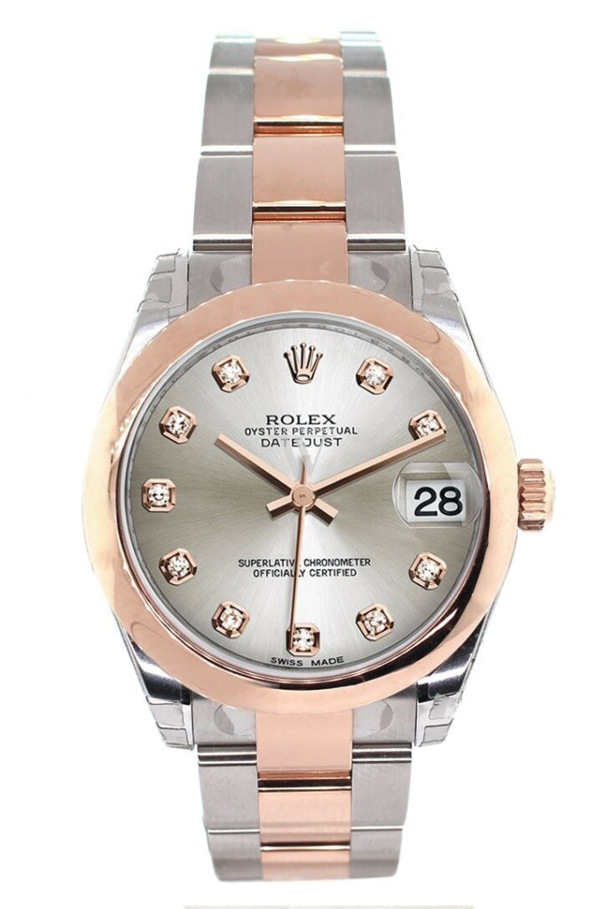 Rolex Datejust 31 Silver Diamond Dial 18K Rose Gold Two Tone Ladies Watch 178241