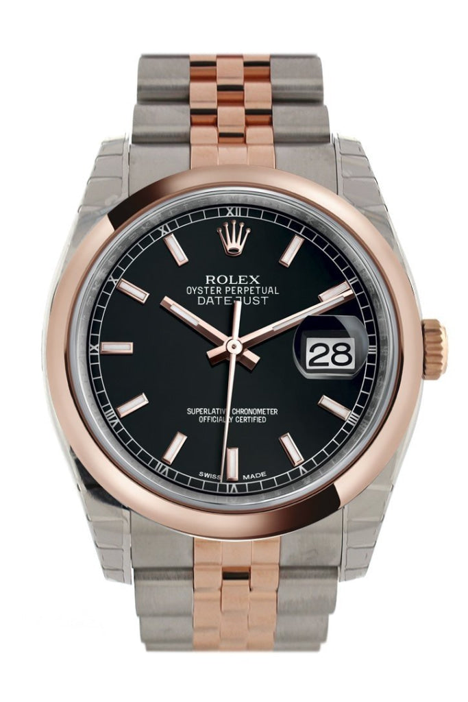 Rolex Datejust 36 Black Dial Steel And 18K Rose Gold Jubilee Watch 116201 / None