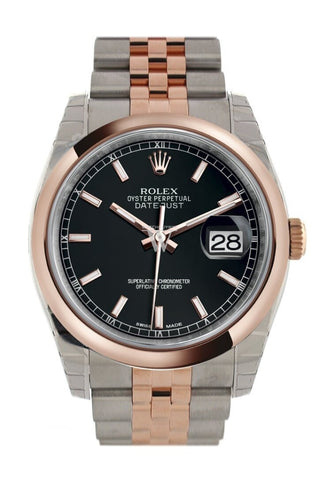 Rolex Datejust 36 Black Dial Steel And 18K Rose Gold Jubilee Watch 116201 / None