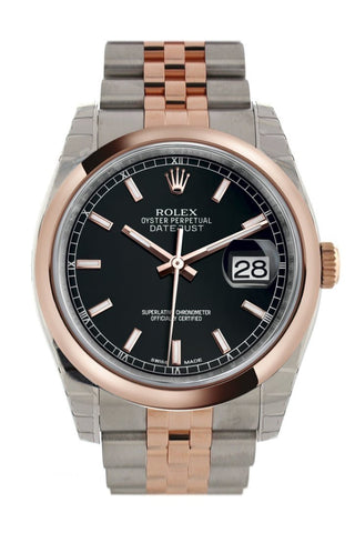 Rolex Datejust 36 Black Dial Steel And 18K Rose Gold Jubilee Watch 116201 / None