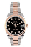 Rolex Datejust 31 Black Diamond Dial 18K Rose Gold Two Tone Ladies Watch 178241