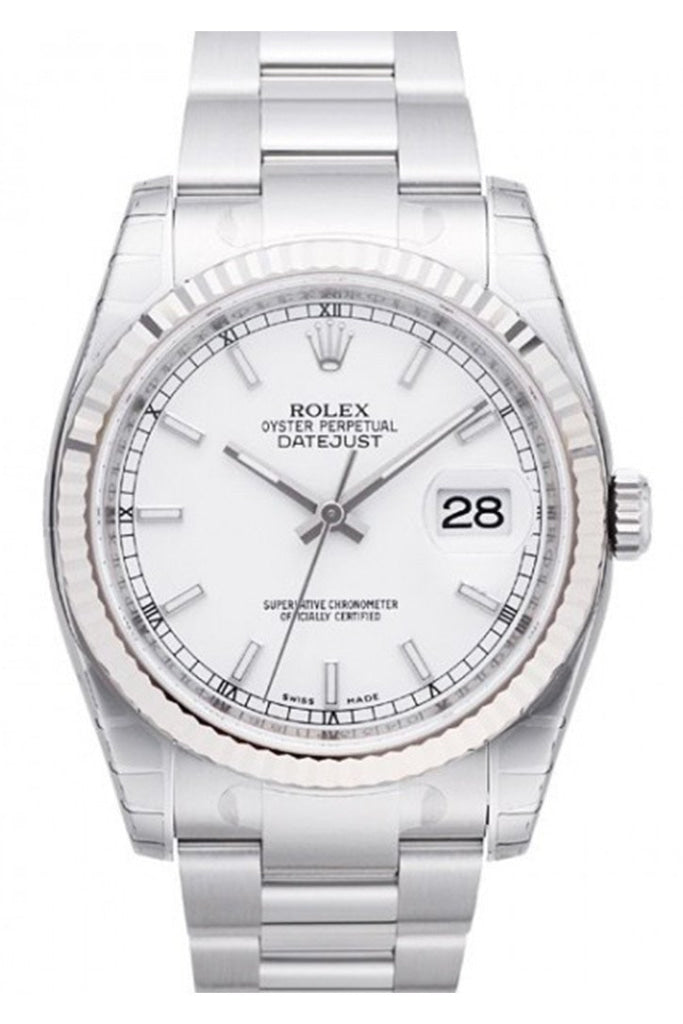 ROLEX 116234 Datejust 36 White Dial Gold Bezel Watch WatchGuyNYC