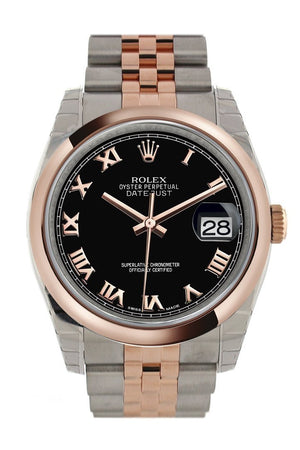 Rolex Datejust 36 Black Roman Dial Steel And 18K Rose Gold Jubilee Watch 116201 / None