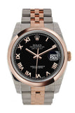 Rolex Datejust 36 Black Roman Dial Steel and 18k Rose Gold Jubilee Watch 116201
