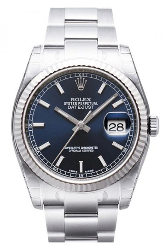 ROLEX 116234 Datejust 36 Blue Dial Gold Bezel Watch WatchGuyNYC