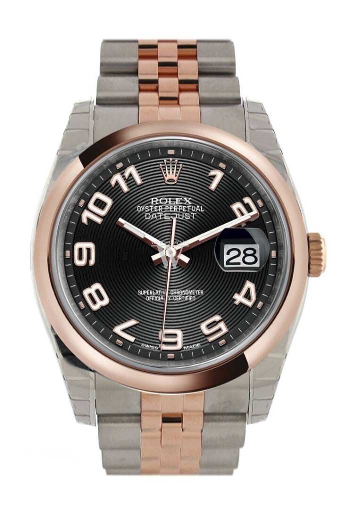 Rolex 116201 Datejust 36 Black Arab Dial Rose Gold Jubilee WatchGuyNYC