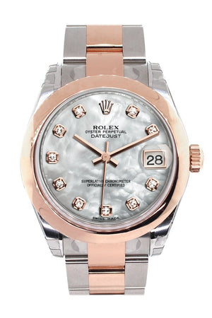 Rolex Datejust 31 White Mother Of Pearl Diamond Dial 18K Rose Gold Two Tone Ladies Watch 178241 /