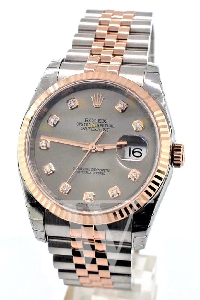 Rolex Mens DateJust 36 Green Diamond Watch Steel and 18k Gold