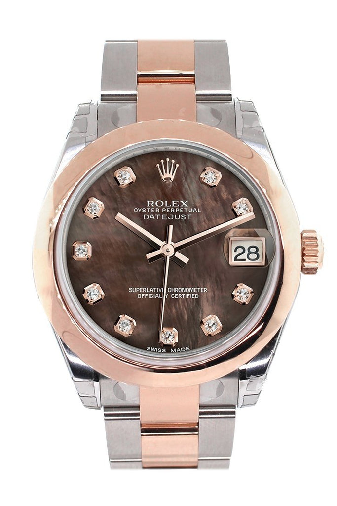 Rolex Datejust 31 Black Mother Of Pearl Diamond Dial 18K Rose Gold Two Tone Ladies Watch 178241 /