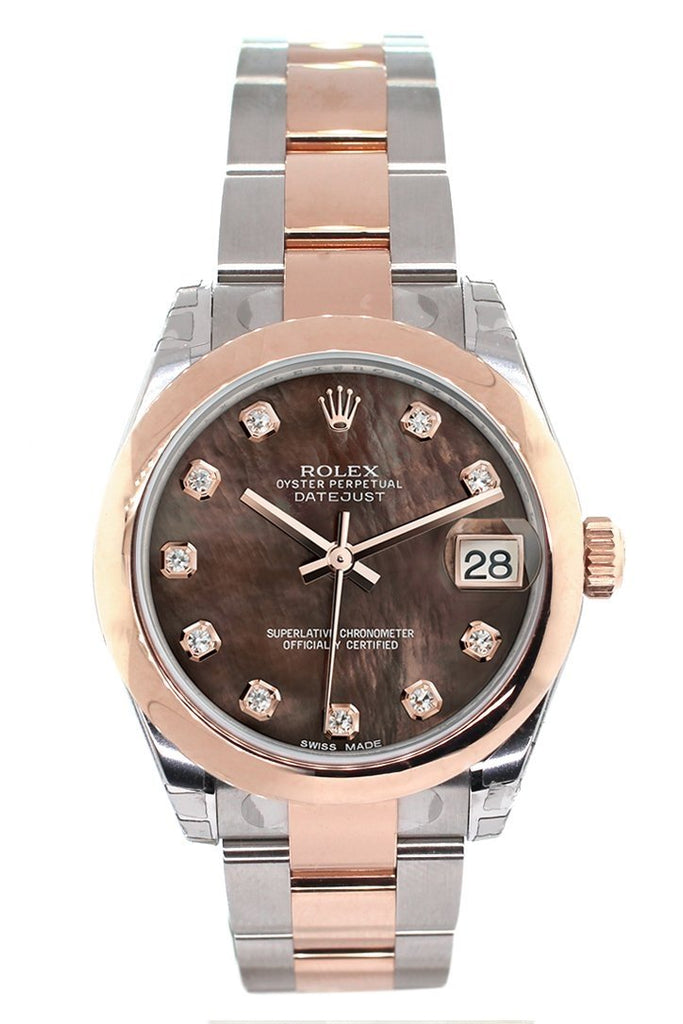 Rolex Datejust 31 Black Mother Of Pearl Diamond Dial 18K Rose Gold Two Tone Ladies Watch 178241
