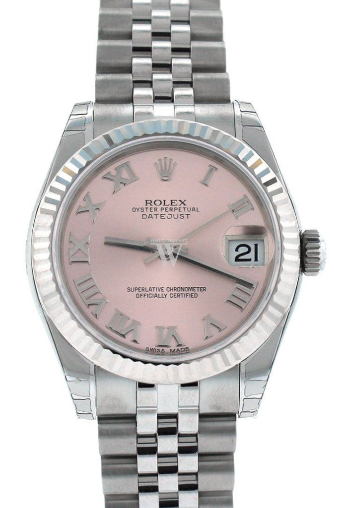 Rolex Datejust 31 Pink Dial White Gold Fluted Bezel Jubilee Ladies Watch 178274