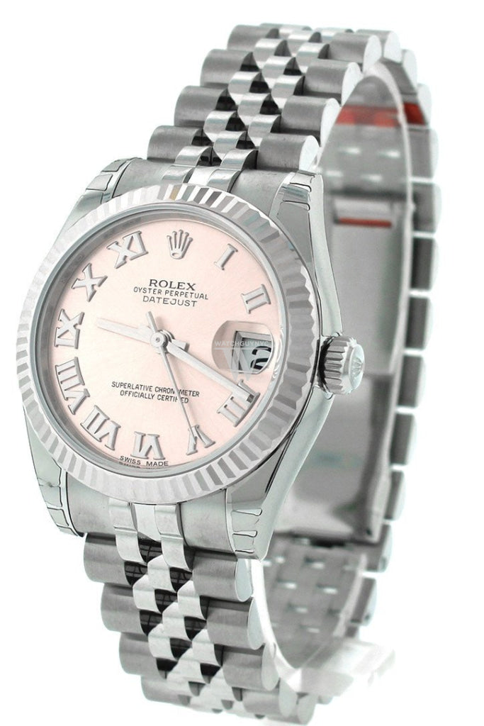 Rolex Datejust 31 Pink Dial White Gold Fluted Bezel Jubilee Ladies Watch 178274
