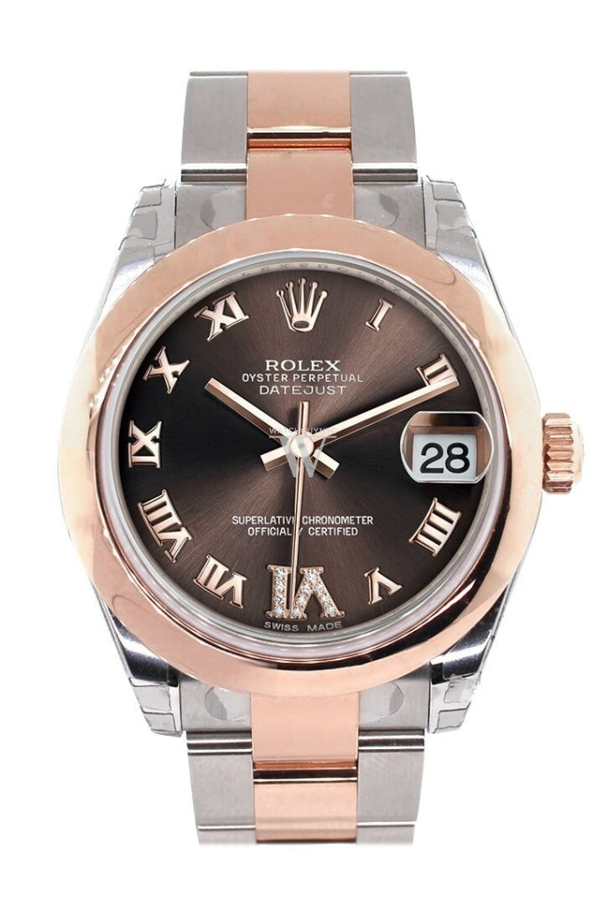 Rolex Datejust 31 Chocolate Roman Large Vi Set With Diamond Dial 18K Rose Gold Two Tone Ladies Watch