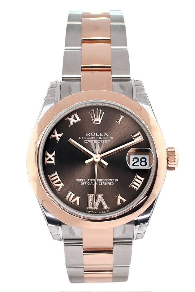 Rolex Datejust 31 Chocolate Roman Large Vi Set With Diamond Dial 18K Rose Gold Two Tone Ladies Watch