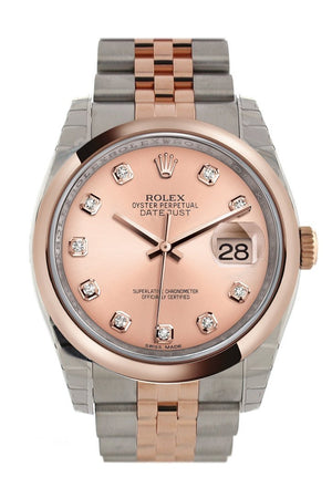 Rolex Datejust 36 Pink Set With Diamonds Dial Steel And 18K Rose Gold Jubilee Watch 116201 White /