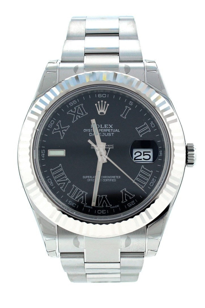 Rolex 116334 Datejust II 41 Black Dial White Gold Fluted Bezel WatchGuyNYC