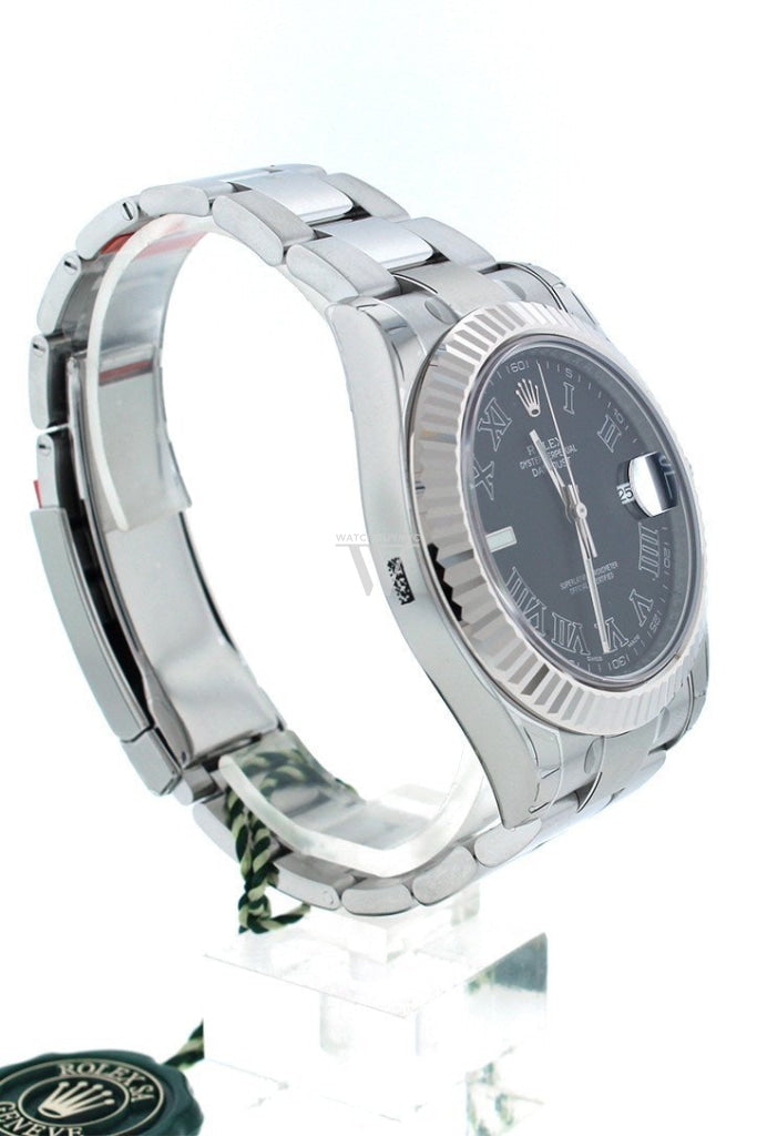 Rolex Datejust Ii 41 Black Dial 18Kt White Gold Fluted Bezel Mens Watch 116334