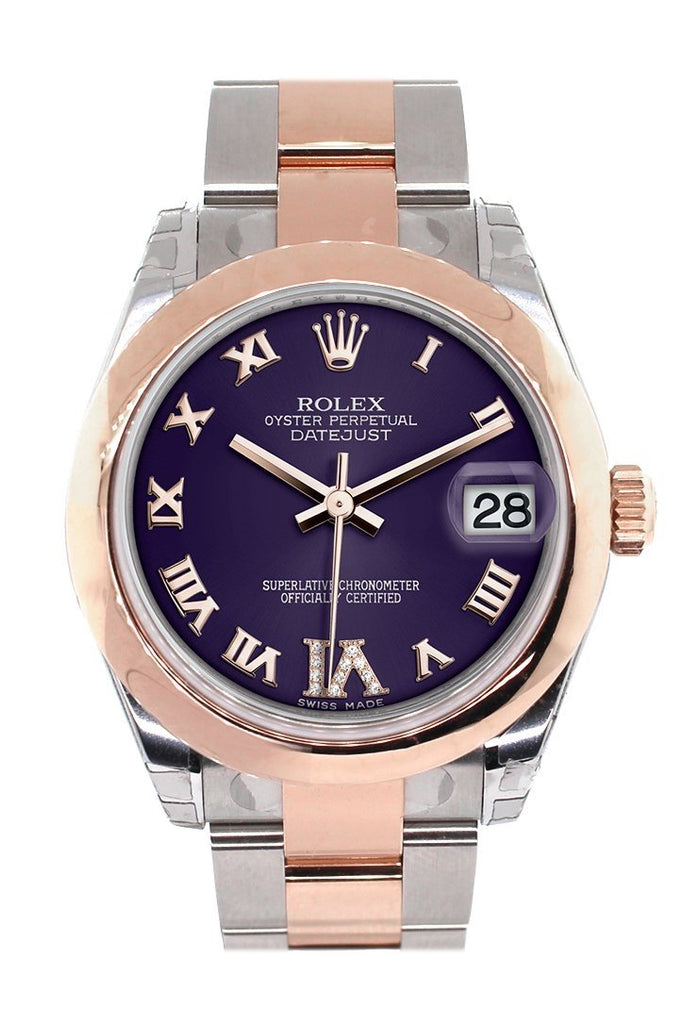 Rolex Datejust 31 Purple Roman Large Vi Set With Diamond Dial 18K Rose Gold Two Tone Ladies Watch
