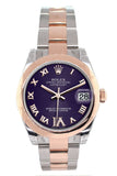 Rolex Datejust 31 Purple Roman Large Vi Set With Diamond Dial 18K Rose Gold Two Tone Ladies Watch