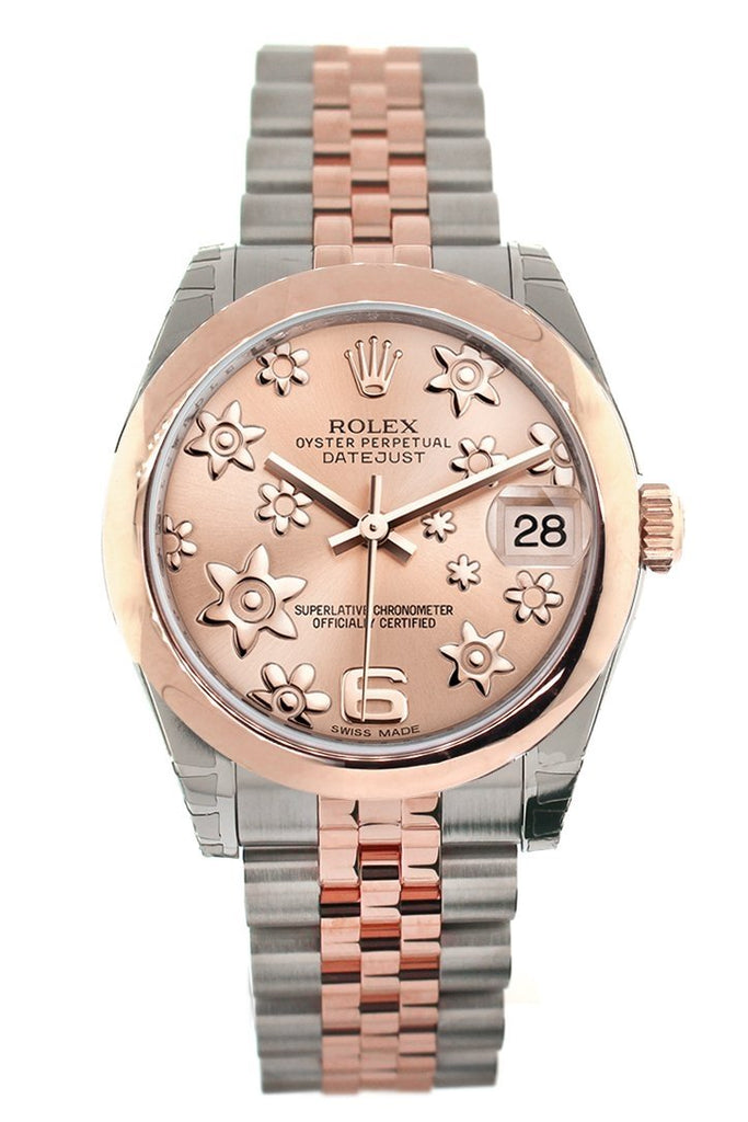 Rolex Datejust 31 Pink Raised Floral Motif Dial 18K Rose Gold Two Tone Jubilee Ladies Whatch 178241
