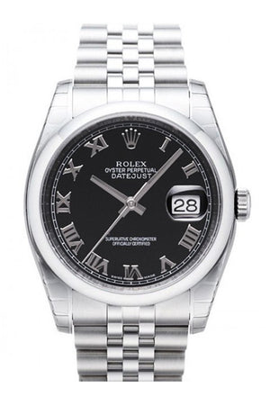 Rolex Datejust 36 Black Roman Dial Jubilee Bracelet Mens Watch 116200 / None