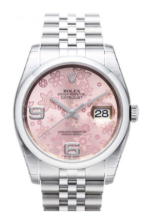 Rolex Datejust 36 Pink Floral Dial Stainless Steel Jubilee Automatic Ladies Watch 116200 / None