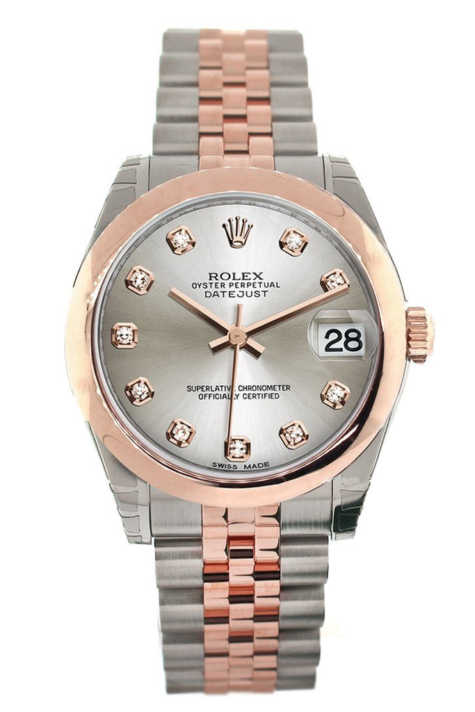 Rolex Datejust 31 Silver Diamond Dial 18K Rose Gold Two Tone Jubilee Ladies Watch 178241