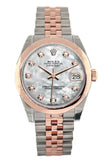 Rolex Datejust 31 White Mother Of Pearl Diamond Dial 18K Rose Gold Two Tone Jubilee Ladies Watch