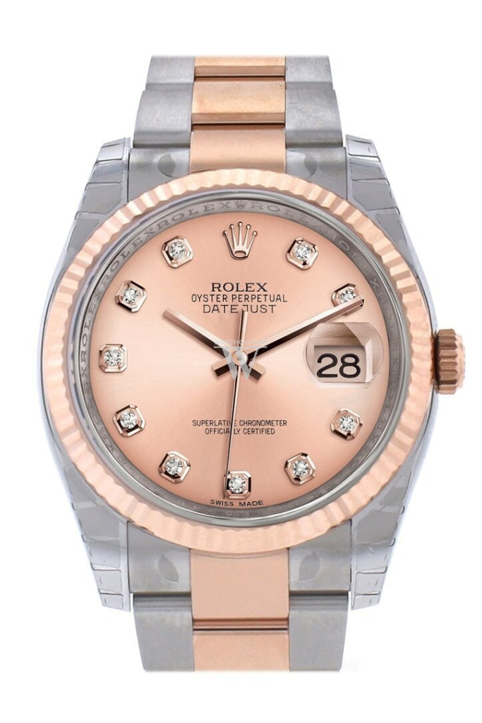 Rolex Datejust 36 Pink Set With Diamonds Dial Fluted Steel And 18K Rose Gold Oyster Watch 116231 /