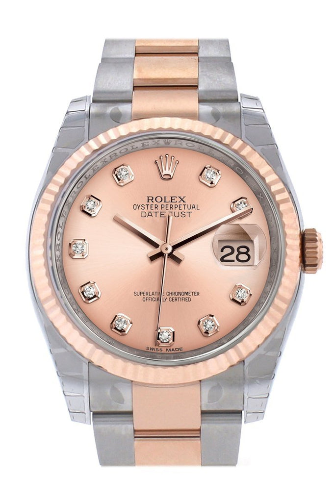 Rolex Datejust 36 Pink Set With Diamonds Dial Fluted Steel And 18K Rose Gold Oyster Watch 116231 /