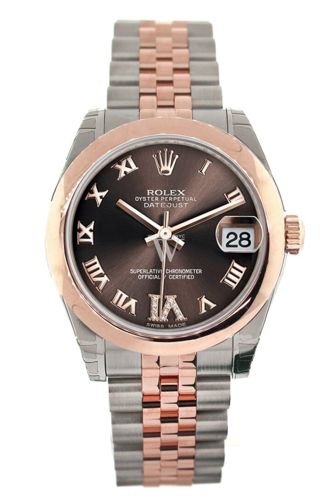 Rolex Datejust 31 Chocolate Roman Large Vi Set With Diamond Dial 18K Rose Gold Two Tone Jubilee