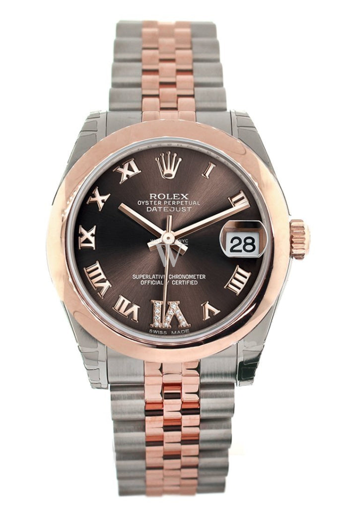 Rolex Datejust 31 Chocolate Roman Large Vi Set With Diamond Dial 18K Rose Gold Two Tone Jubilee