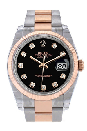 Rolex Datejust 36 Black Set With Diamonds Dial Fluted Steel And 18K Rose Gold Oyster Watch 116231 /