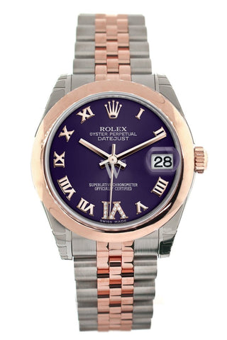 Rolex Datejust 31 Purple Roman Large Vi Set With Diamond Dial 18K Rose Gold Two Tone Jubilee Ladies