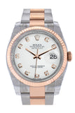 Rolex Datejust 36 White Set With Diamonds Dial Fluted Steel And 18K Rose Gold Oyster Watch 116231 /