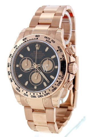 Rolex Cosmograph Daytona Black Dial 18K Everose Gold Oyster Automatic Mens Watch 116505