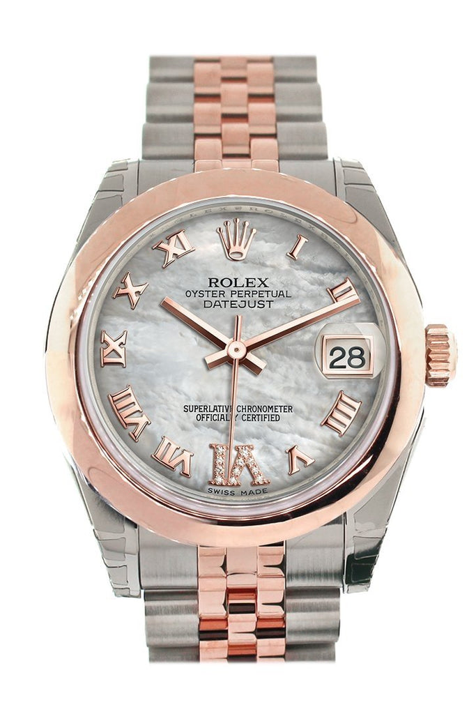 Rolex Datejust 31 White Mother Of Pearl Roman Large Vi Set With Diamond Dial 18K Rose Gold Two Tone
