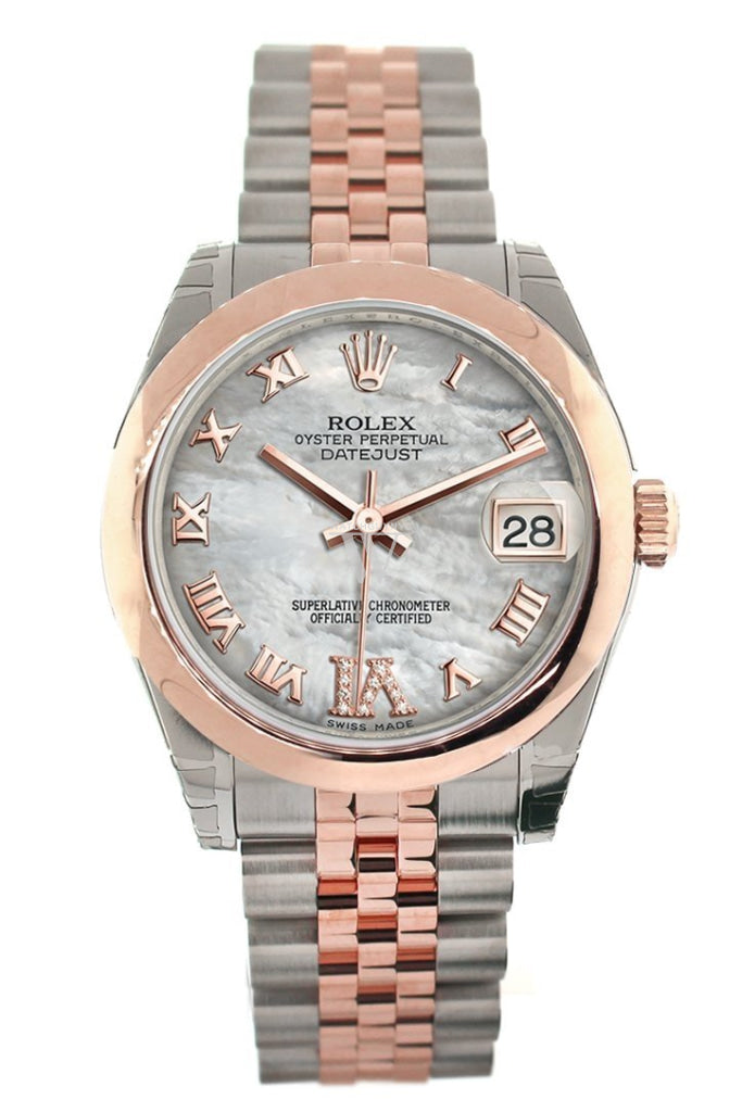 Rolex Datejust 31 White Mother Of Pearl Roman Large Vi Set With Diamond Dial 18K Rose Gold Two Tone