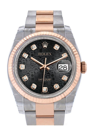 Rolex Datejust 36 Black Jubilee Design Set With Diamonds Dial Fluted Steel And 18K Rose Gold Oyster