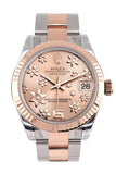 Rolex Datejust 31 Pink Raised Floral Motif Dial Fluted Bezel 18K Rose Gold Two Tone Ladies Watch