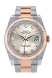 Rolex Datejust 36 Silver Set With Diamonds Dial Fluted Steel And 18K Rose Gold Oyster Watch 116231 /