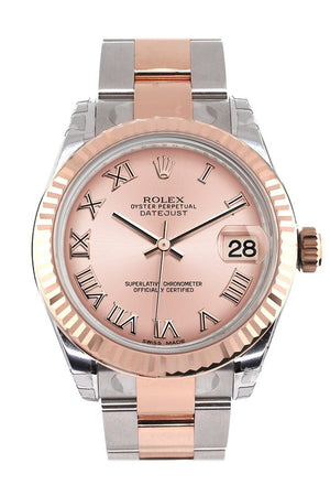 Rolex Datejust 31 Pink Roman Dial Fluted Bezel 18K Rose Gold Two Tone Ladies Watch 178271 / None