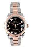 Rolex Datejust 31 Black Roman Dial Fluted Bezel 18K Rose Gold Two Tone Ladies Watch 178271