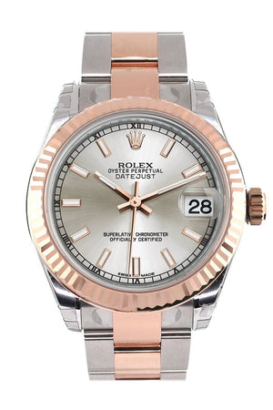Rolex Datejust 31 Silver Dial Fluted Bezel 18K Rose Gold Two Tone Ladies Watch 178271 / None